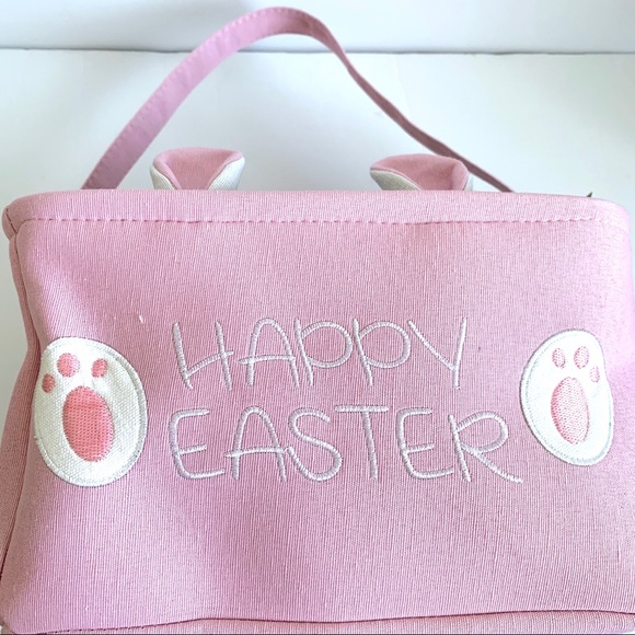 Happy Easter pink Canvas basket with handle - Picture 2 of 7